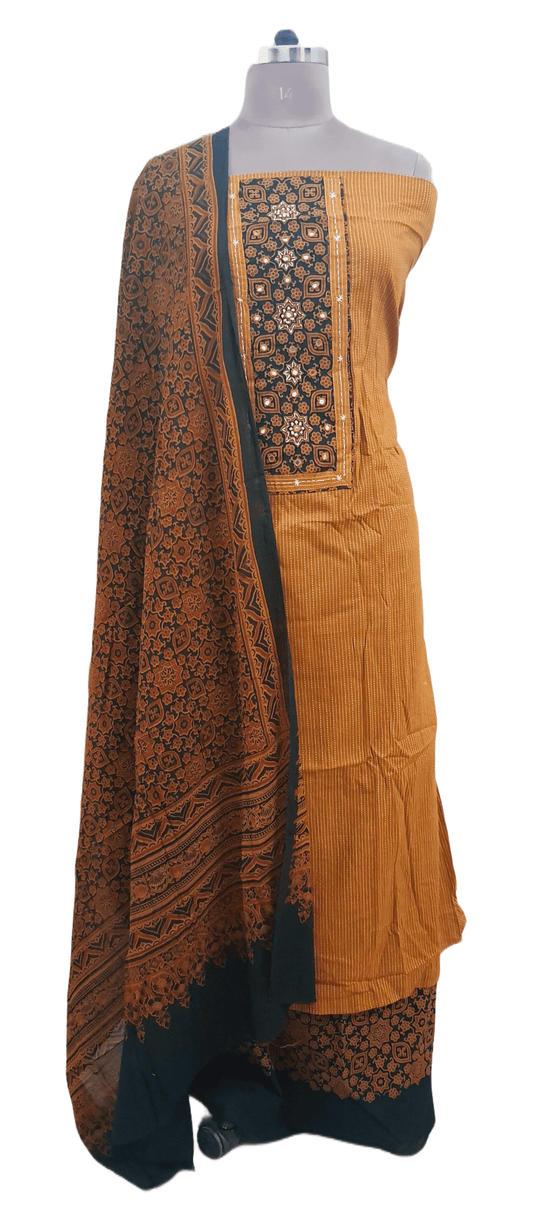 Cotton Kantha Kurta with Ajrakh Dupatta Suit EV20 - Ethnic's By Anvi Creations