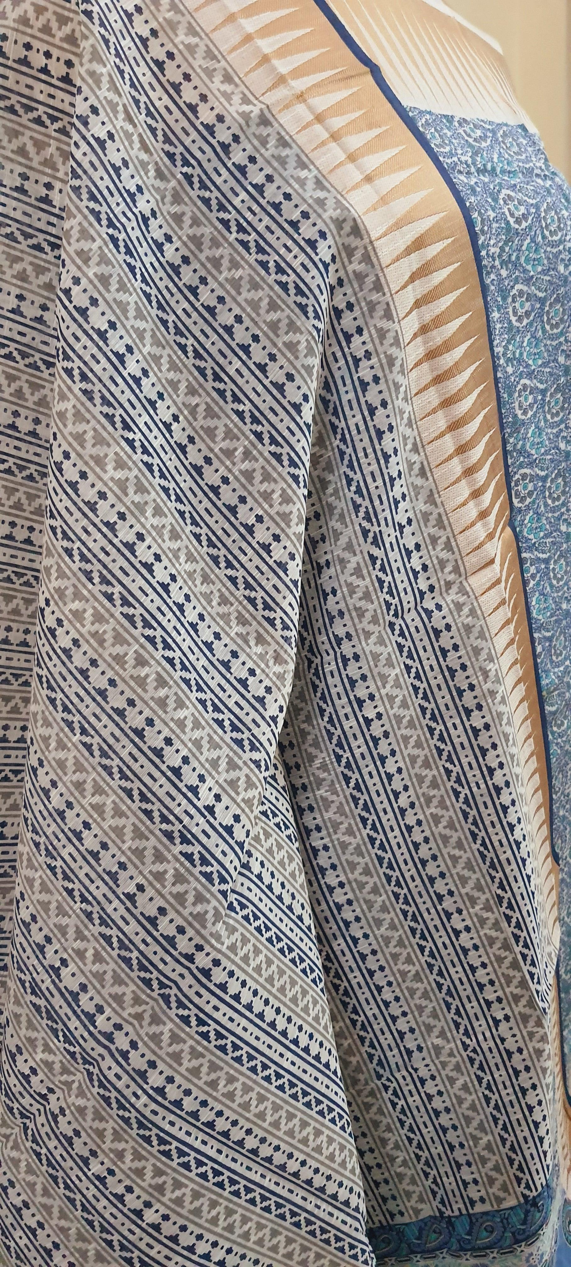 Light Blue Handloom Border Printed Cotton Suit EV21 - Ethnic's By Anvi Creations