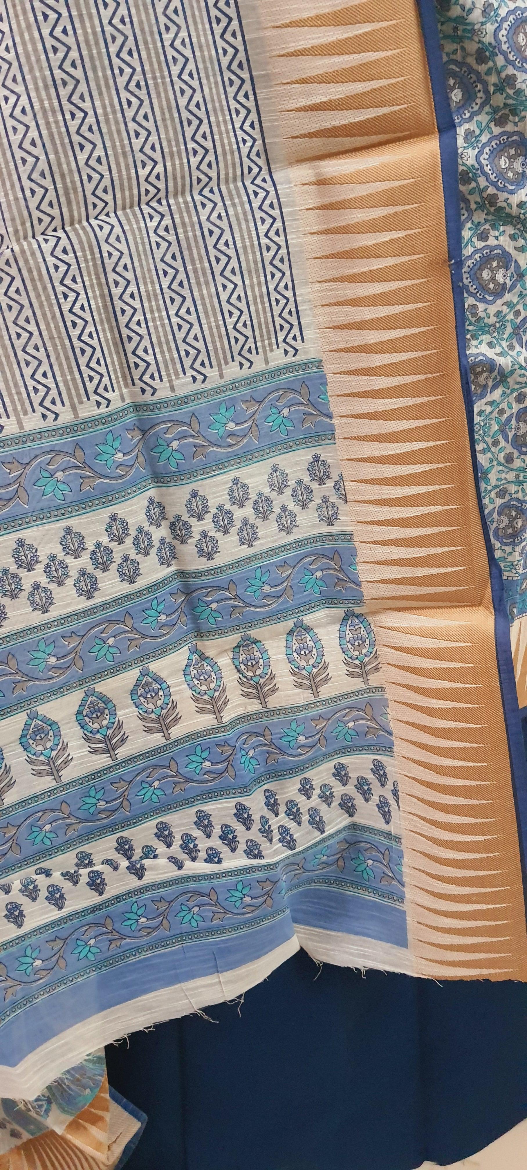 Light Blue Handloom Border Printed Cotton Suit EV23 - Ethnic's By Anvi Creations