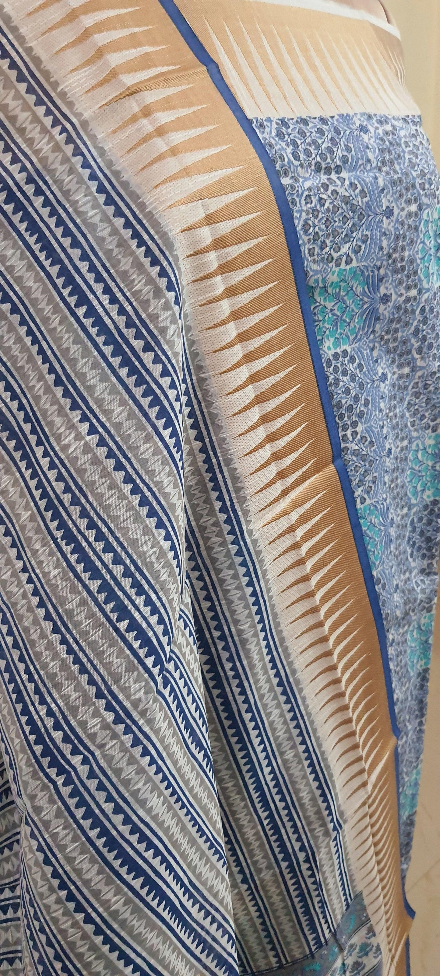 Light Blue Handloom Border Printed Cotton Suit EV25 - Ethnic's By Anvi Creations