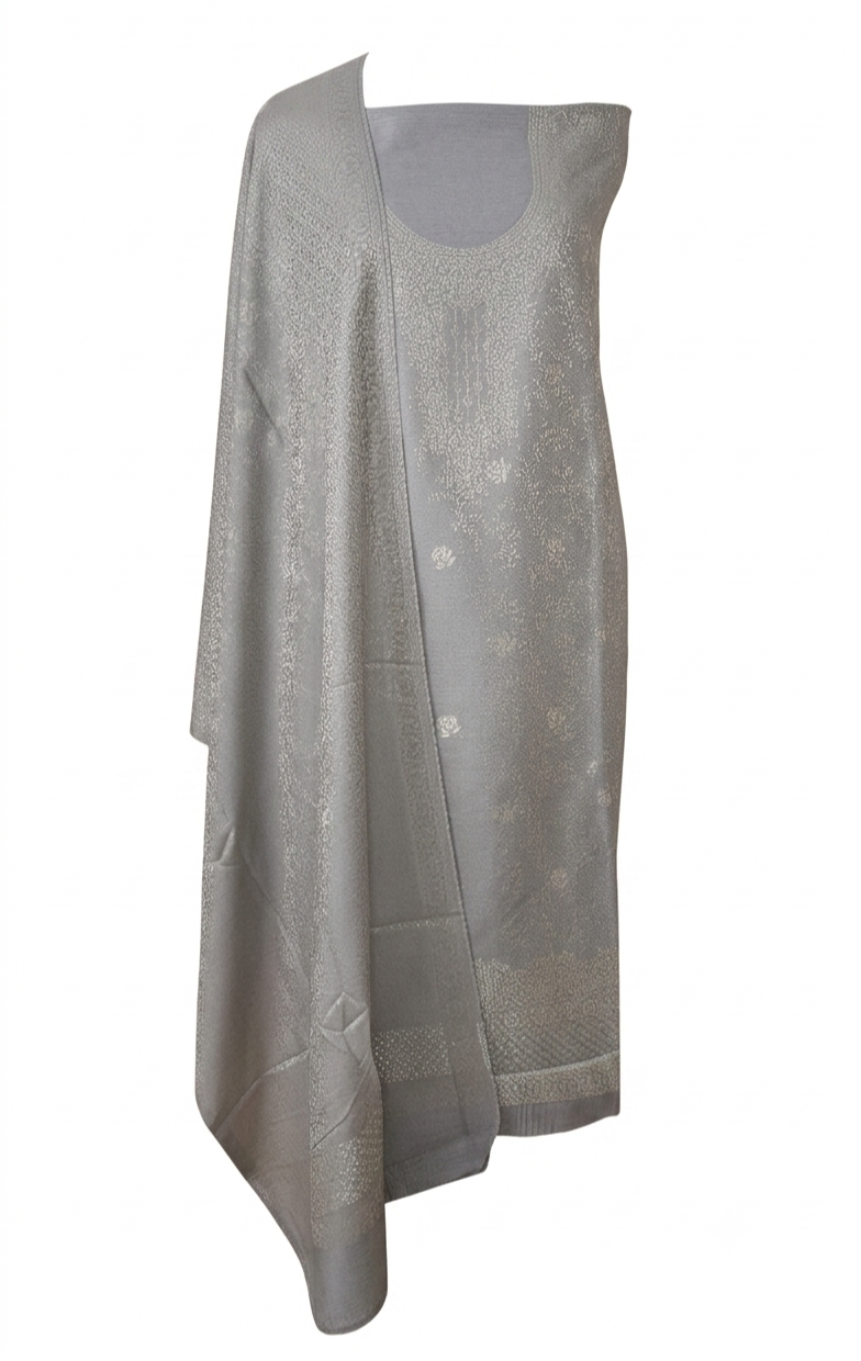 Grey Jamawar Pashmina Weaving Winter Three Piece Dress Material Suit EVP3
