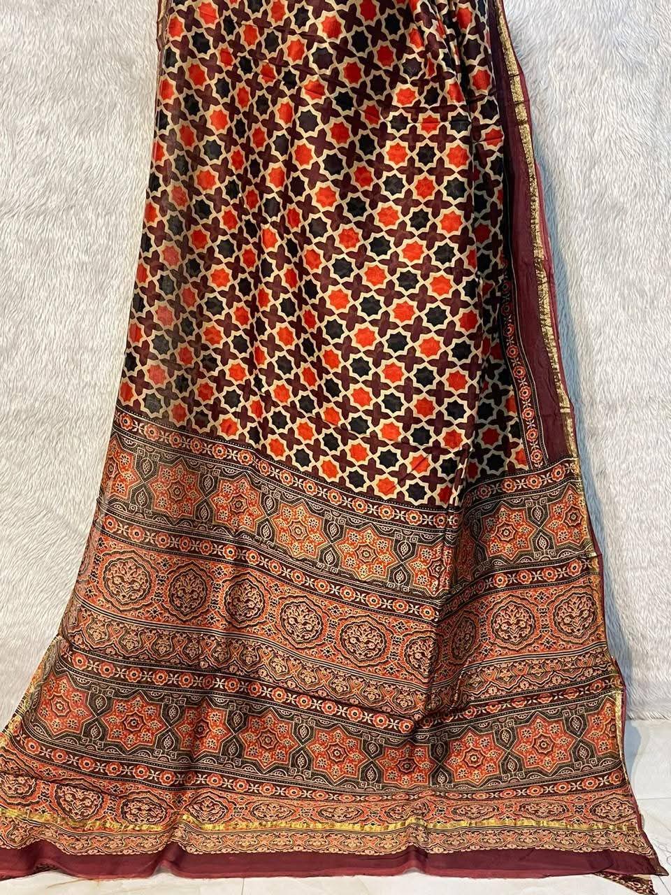 Rust Maroon Maheshwari Cotton Silk Hand Block Printed Saree PW31
