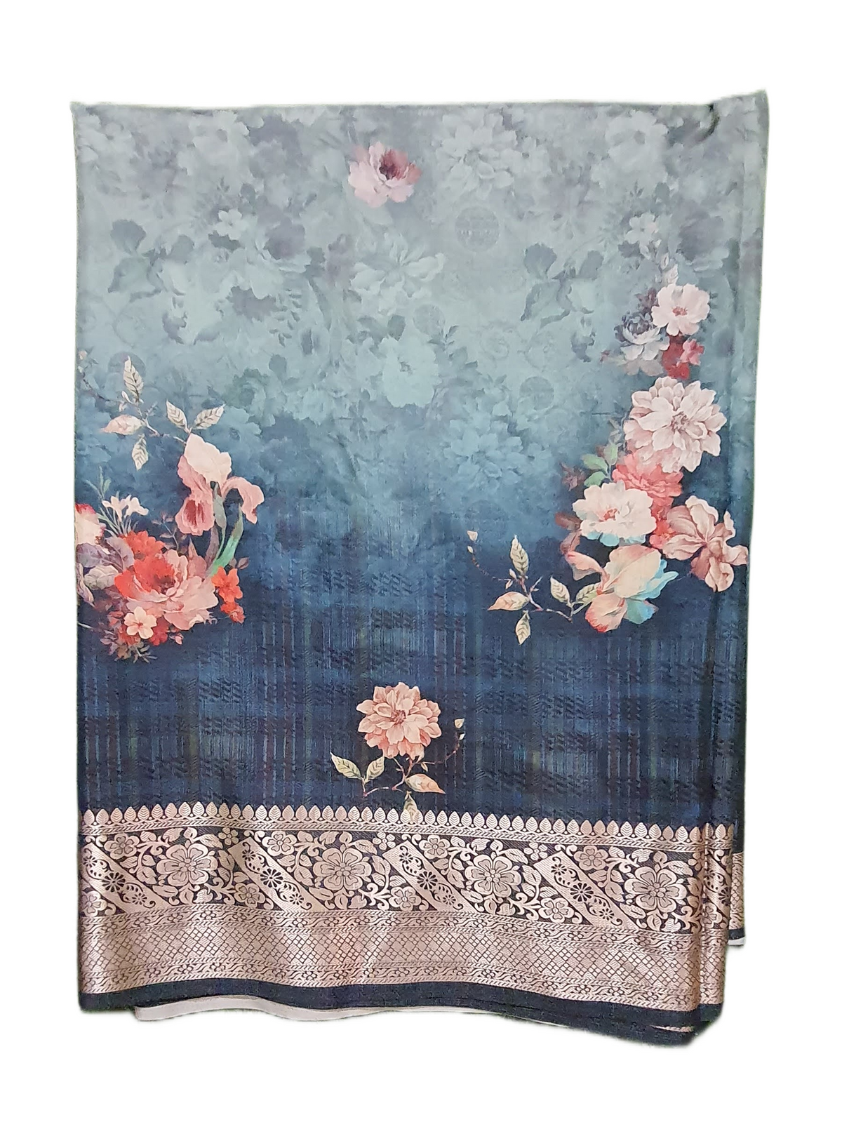 Digital Printed Bottle Green Soft Silk saree