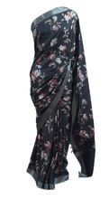 Load image into Gallery viewer, Black Printed Tussar Silk Saree