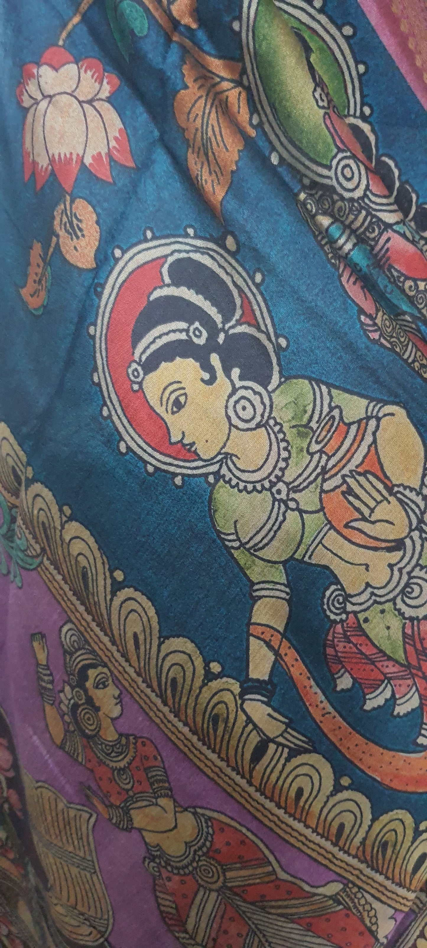 Rust Orange Maheshwari Kalamkari Print Soft Silk Saree GKM03