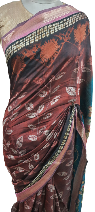 Rust Orange Maheshwari Kalamkari Print Soft Silk Saree GKM03