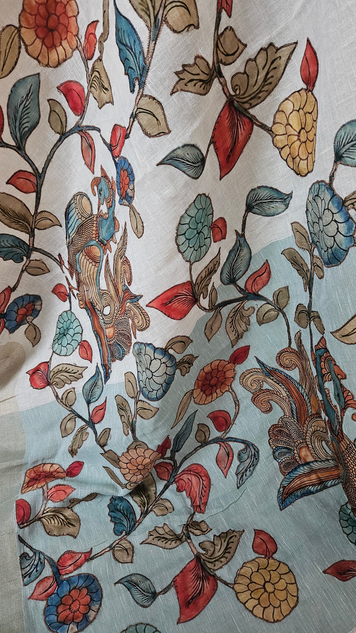 Linen Cotton saree with Original Pen Kalamkari applique work GLK01