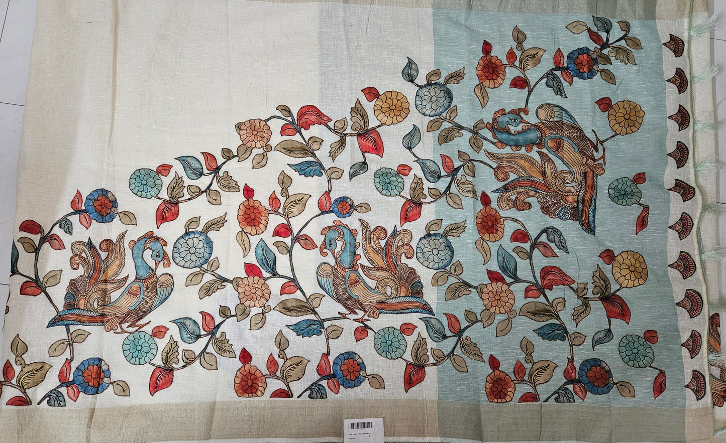 Linen Cotton saree with Original Pen Kalamkari applique work GLK01