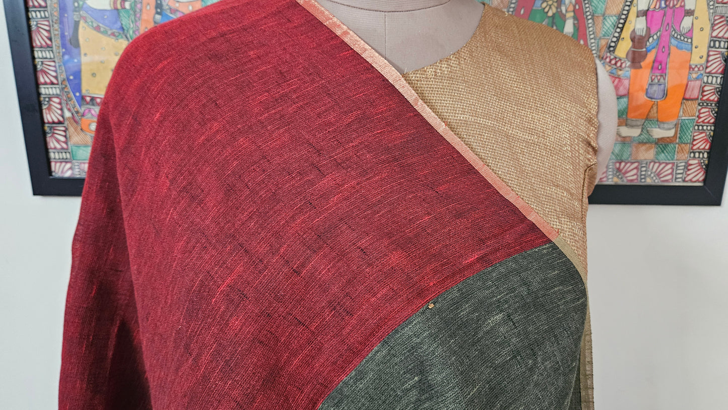 Linen Cotton saree with Original Pen Kalamkari applique work GLK02