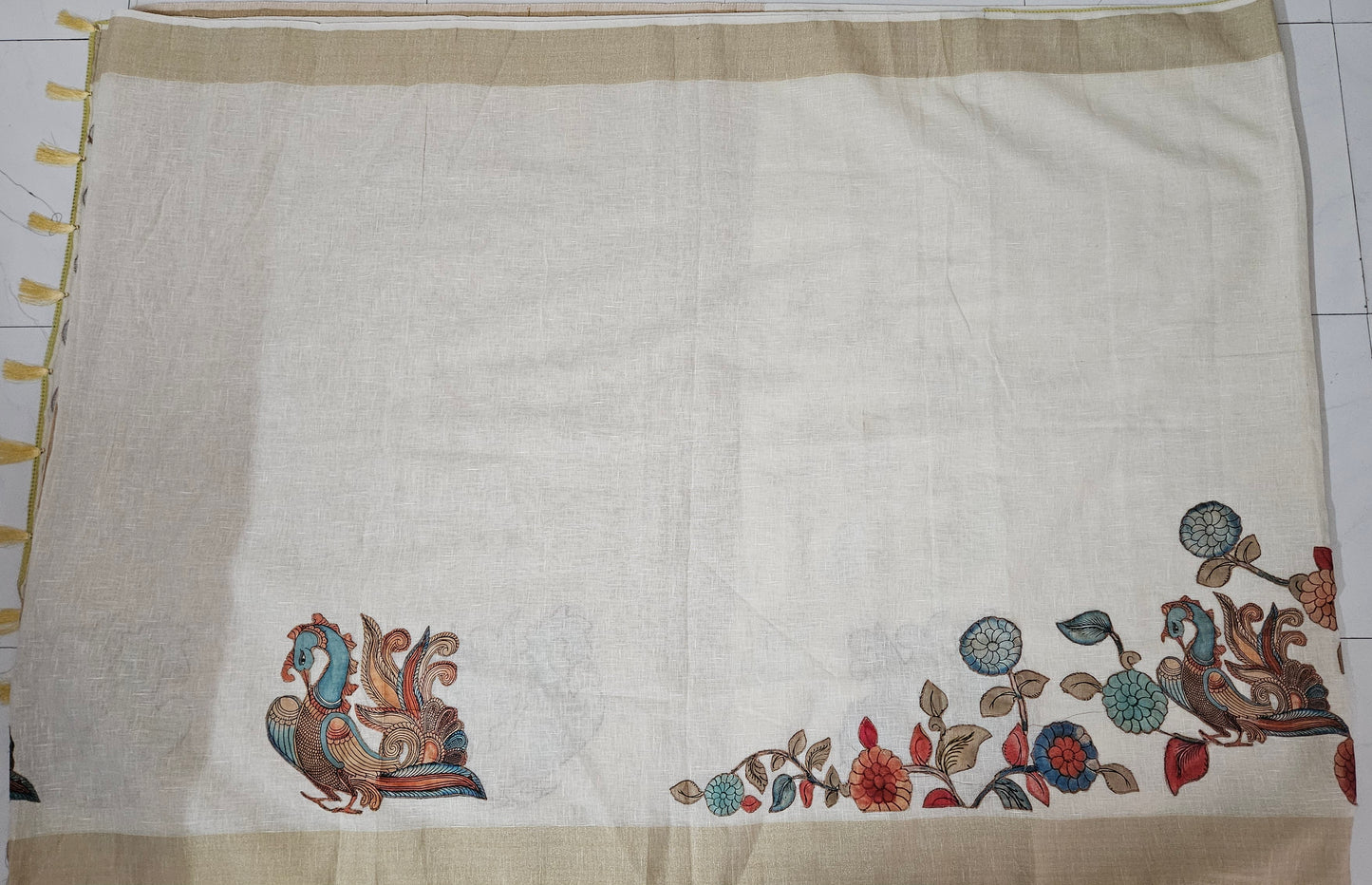 Linen Cotton saree with Original Pen Kalamkari applique work GLK03