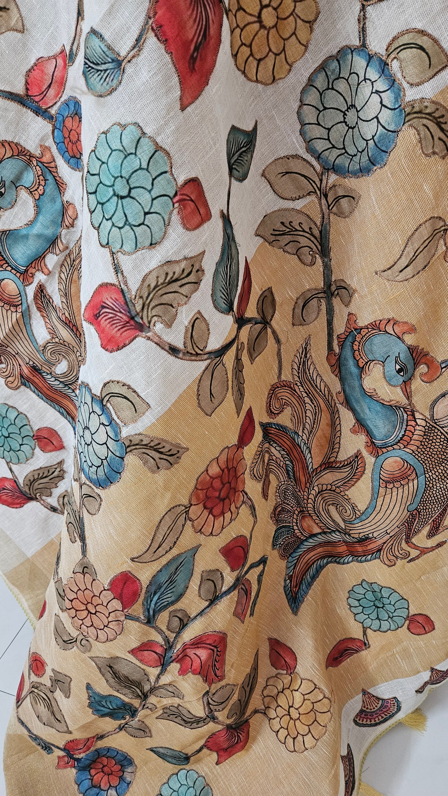Linen Cotton saree with Original Pen Kalamkari applique work GLK03