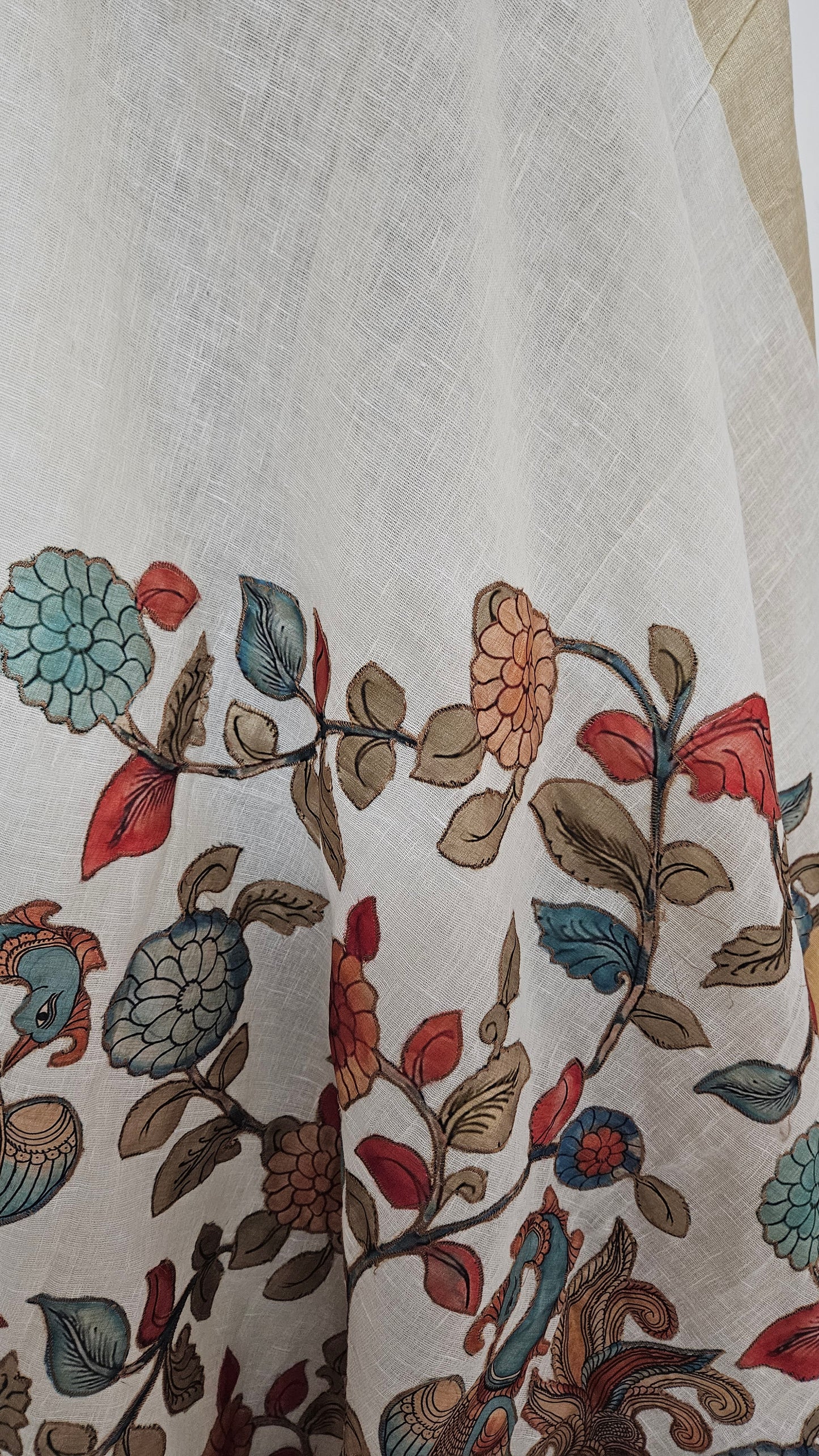 Linen Cotton saree with Original Pen Kalamkari applique work GLK03