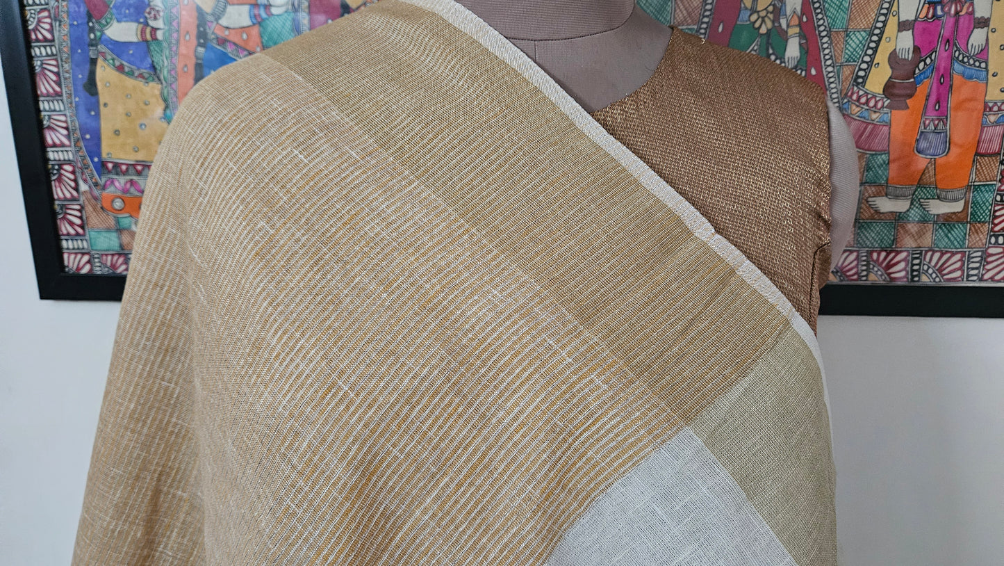 Linen Cotton saree with Original Pen Kalamkari applique work GLK03