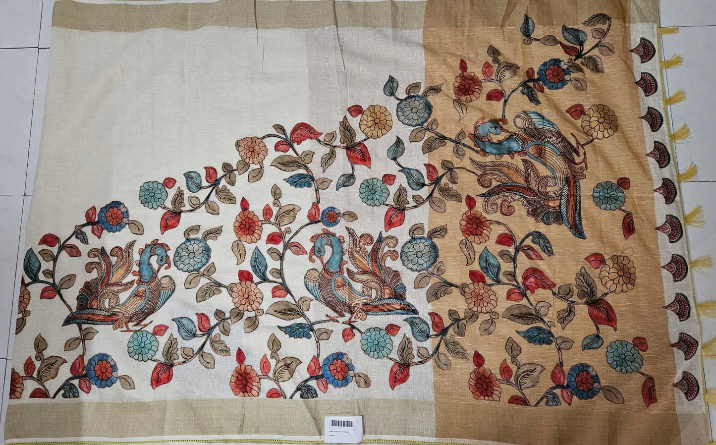 Linen Cotton saree with Original Pen Kalamkari applique work GLK03