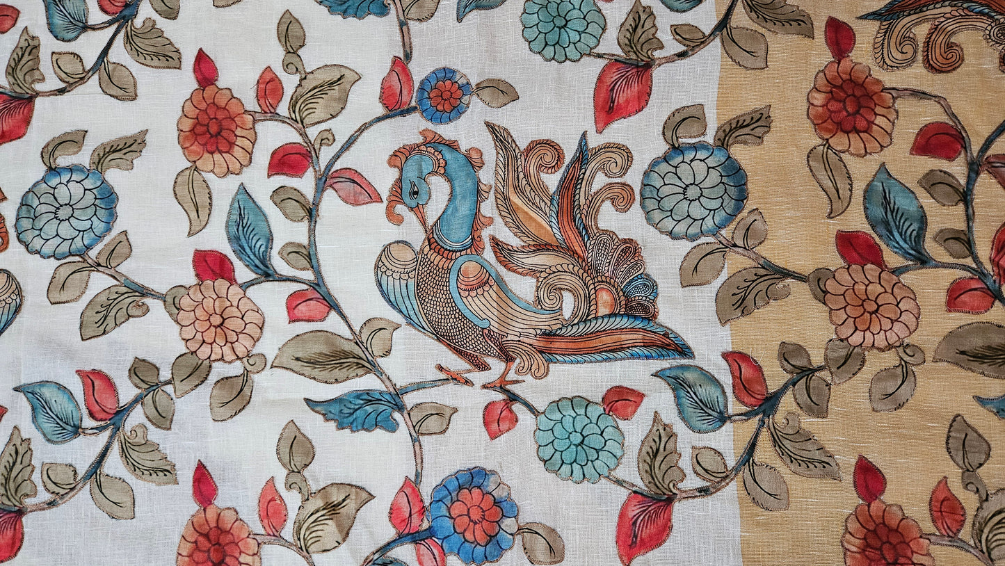 Linen Cotton saree with Original Pen Kalamkari applique work GLK03