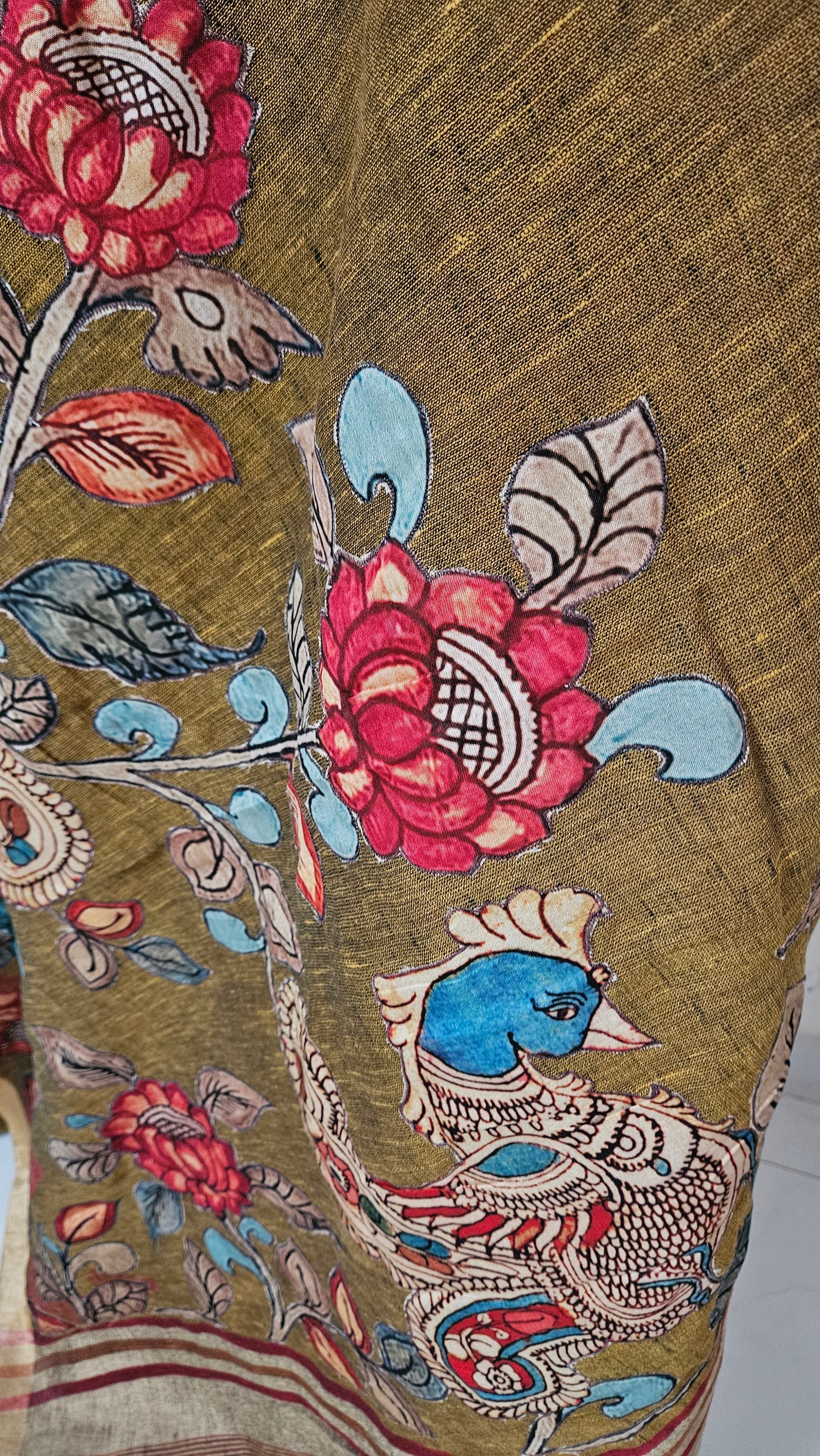 Linen Cotton saree with Original Pen Kalamkari applique work GLK04