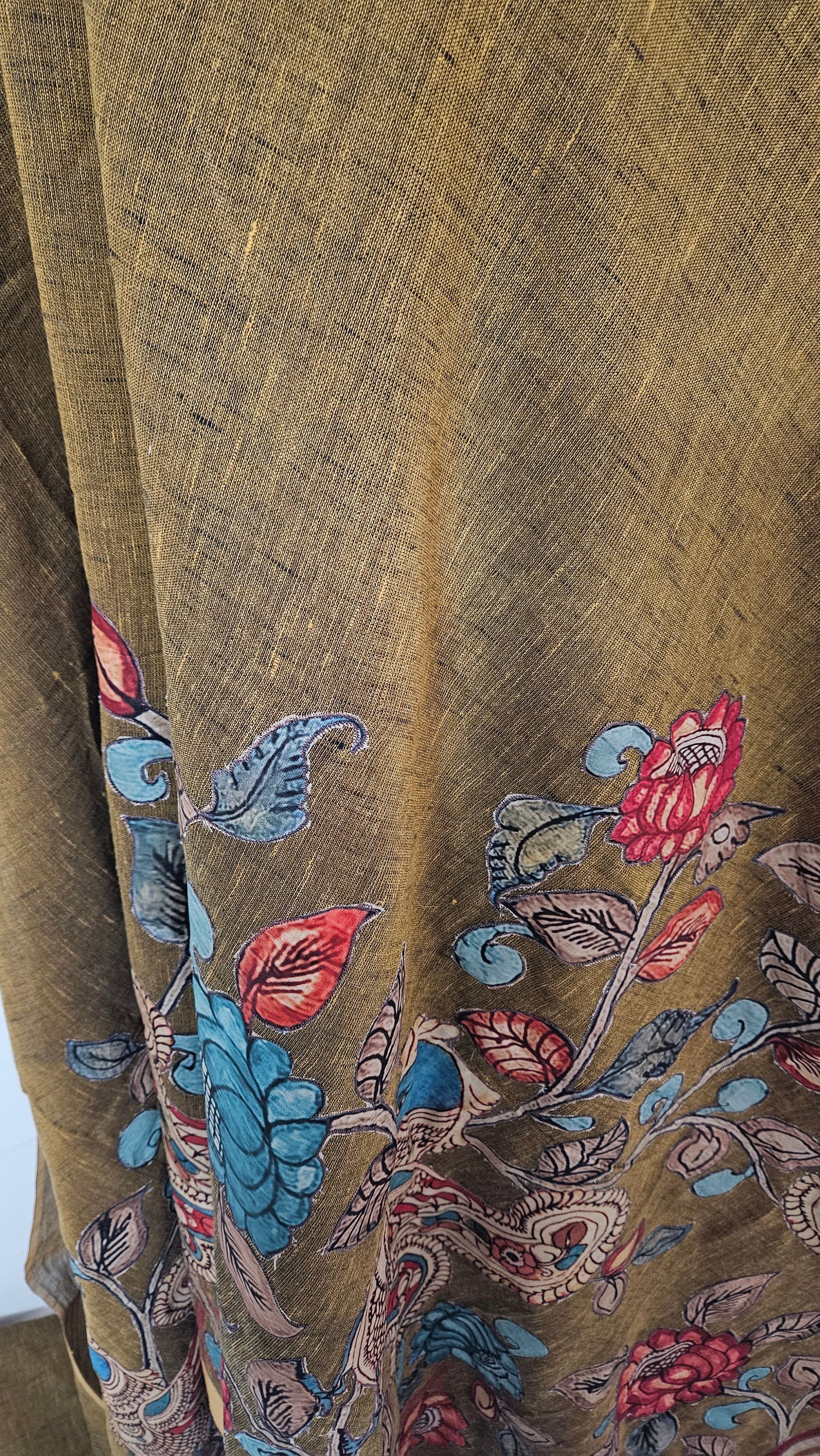 Linen Cotton saree with Original Pen Kalamkari applique work GLK04