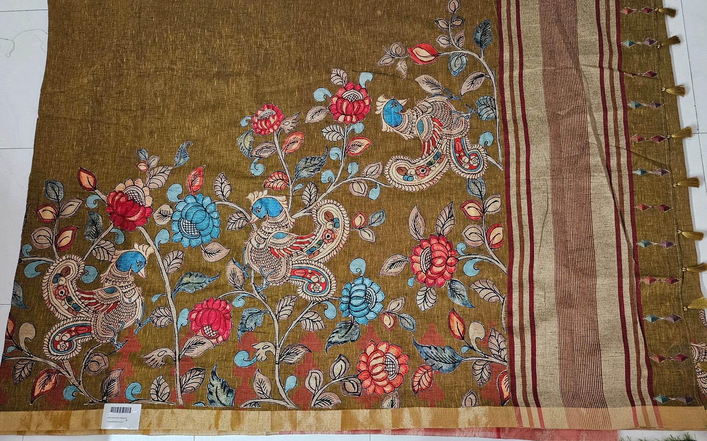 Linen Cotton saree with Original Pen Kalamkari applique work GLK04