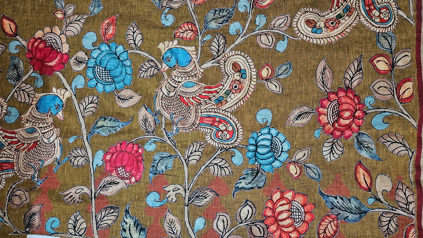 Linen Cotton saree with Original Pen Kalamkari applique work GLK04