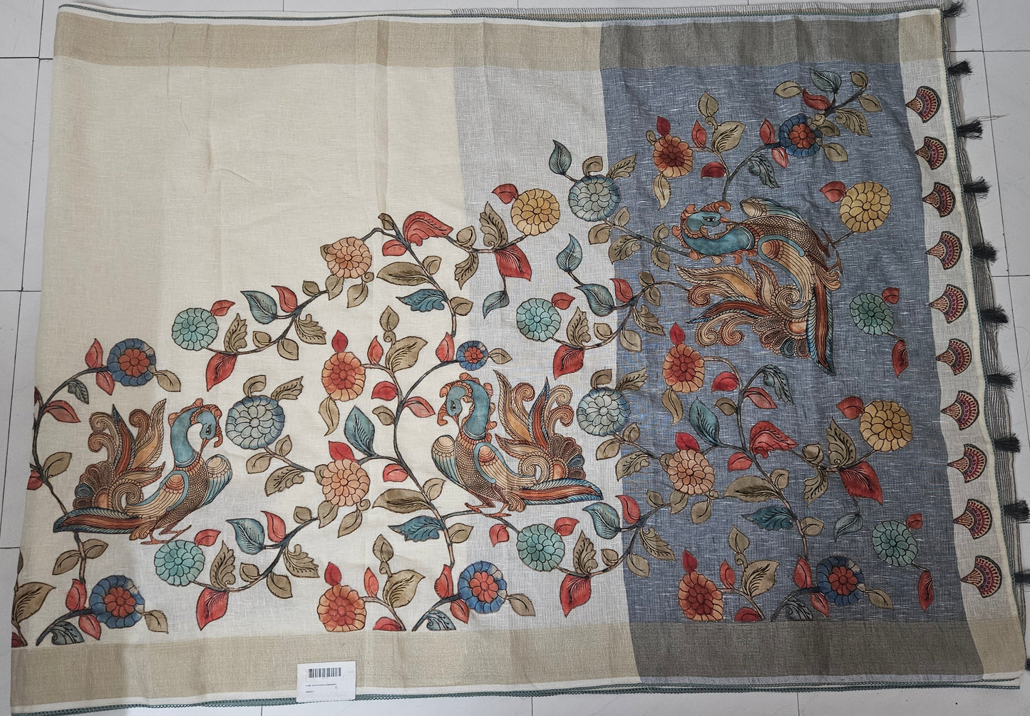 Linen Cotton saree with Original Pen Kalamkari applique work GLK05