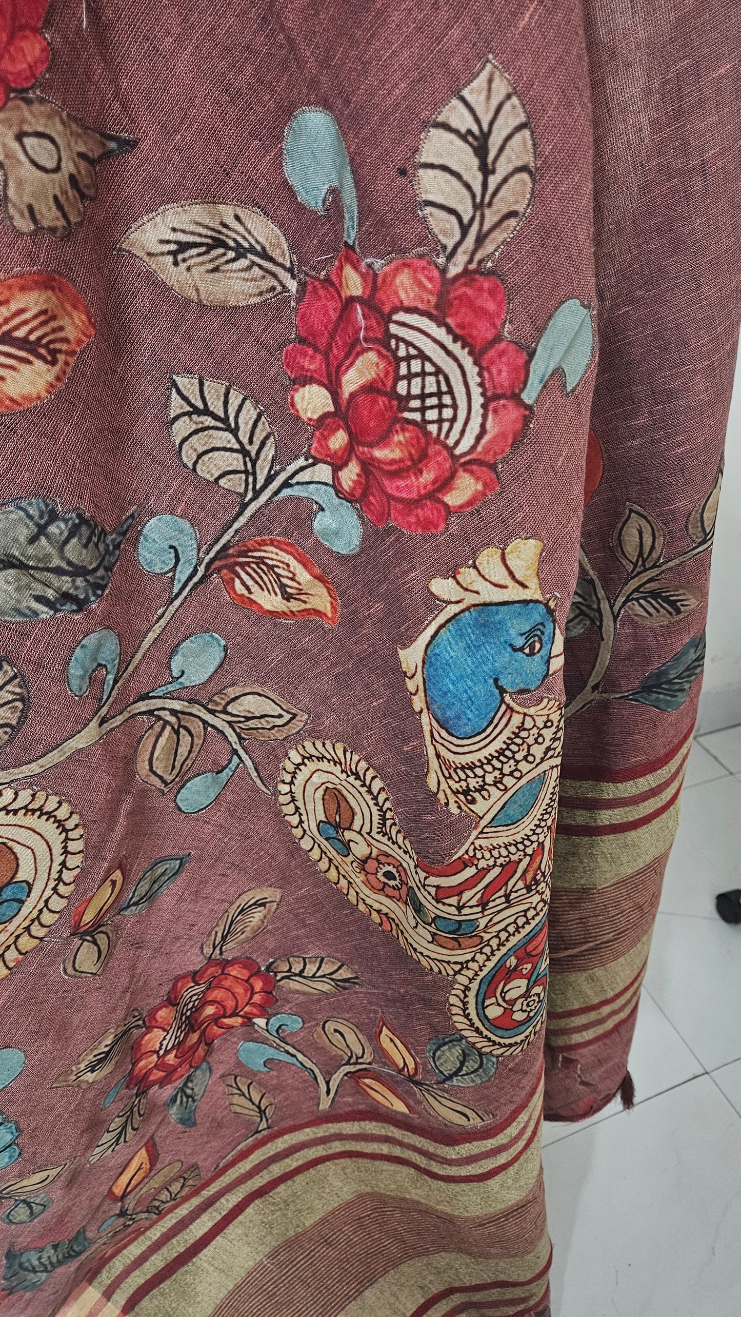 Linen Cotton saree with Original Pen Kalamkari applique work GLK06
