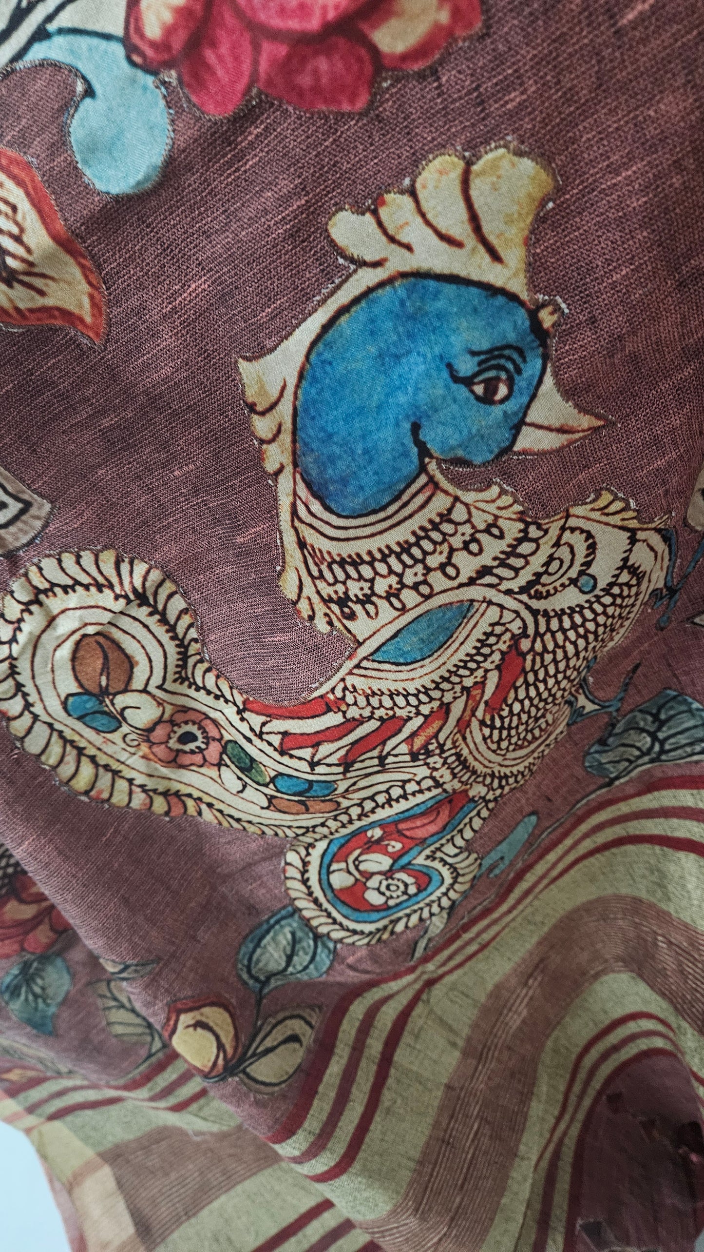 Linen Cotton saree with Original Pen Kalamkari applique work GLK06