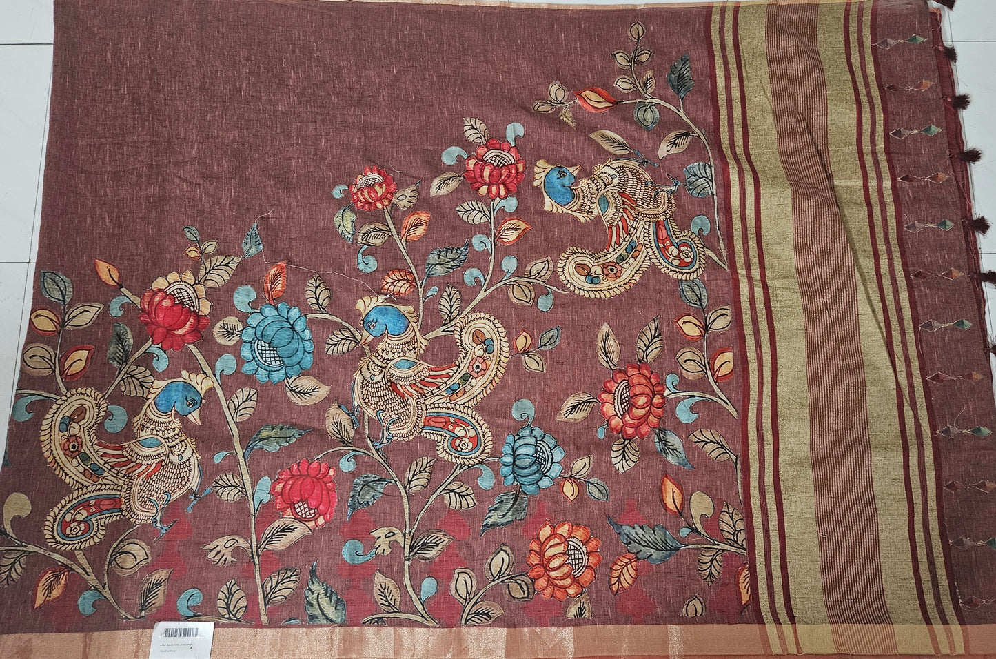 Linen Cotton saree with Original Pen Kalamkari applique work GLK06