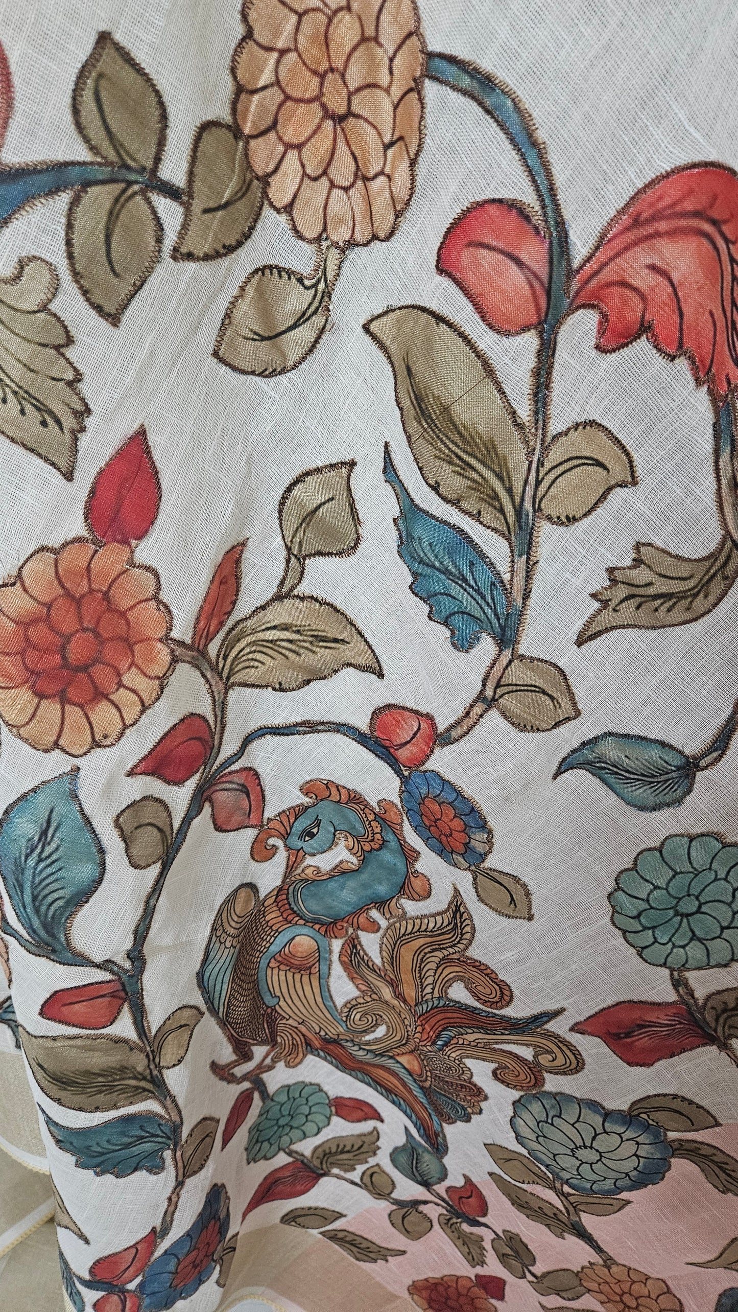 Linen Cotton saree with Original Pen Kalamkari applique work GLK07