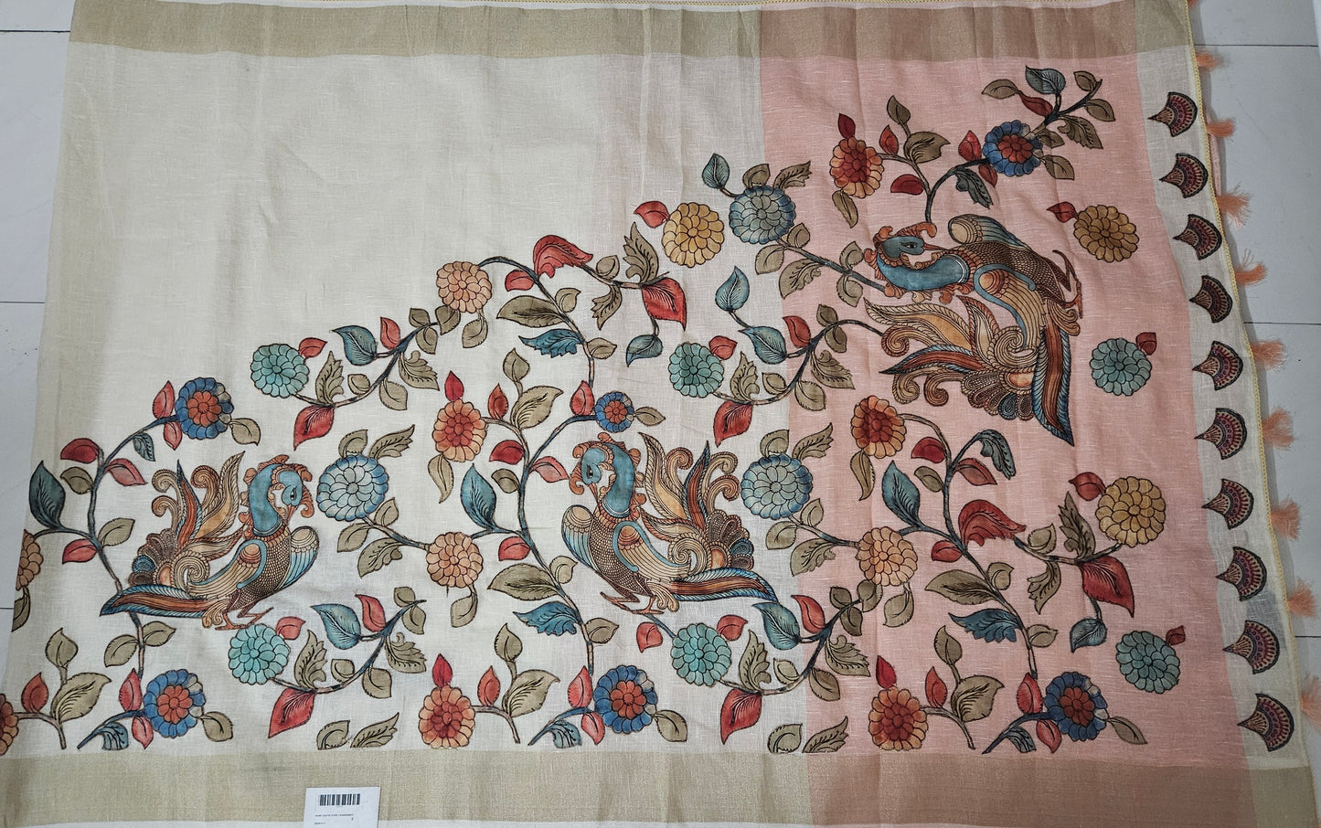 Linen Cotton saree with Original Pen Kalamkari applique work GLK07