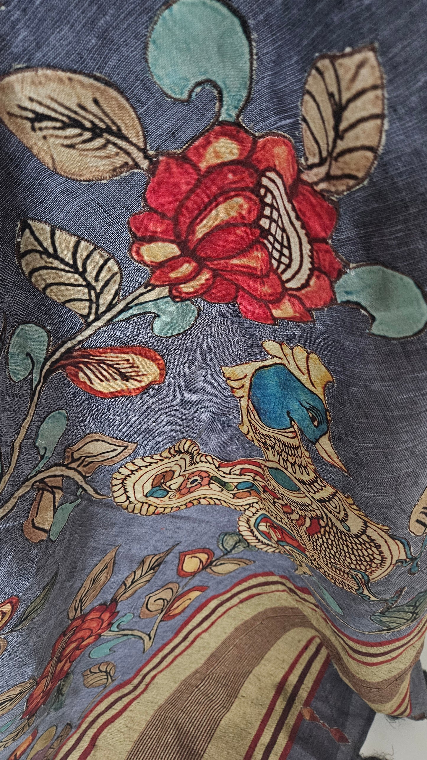 Linen Cotton saree with Original Pen Kalamkari applique work GLK08