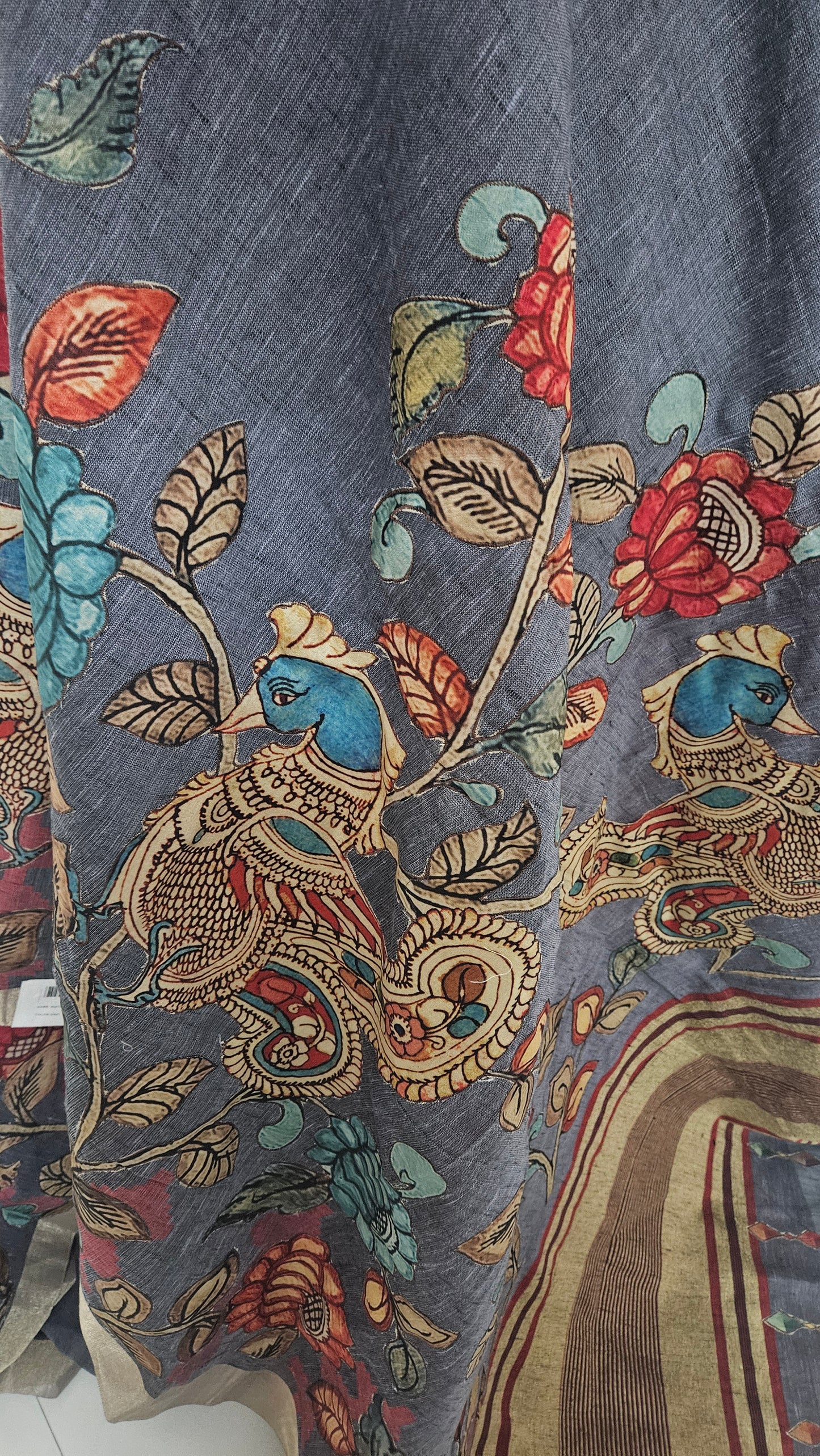 Linen Cotton saree with Original Pen Kalamkari applique work GLK08