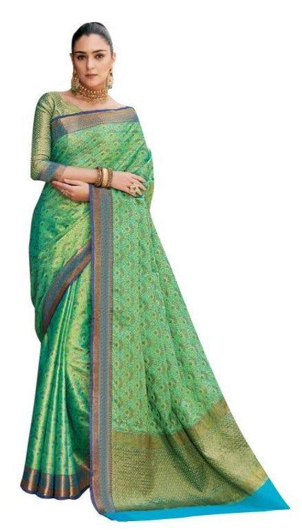 Light Green Dupion Silk Weaving Traditional Zari Work Saree
