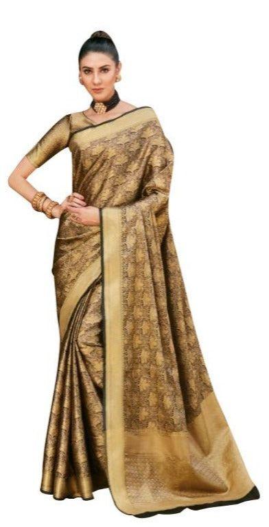 Golden Dupion Silk Weaving Traditional Zari Work Saree