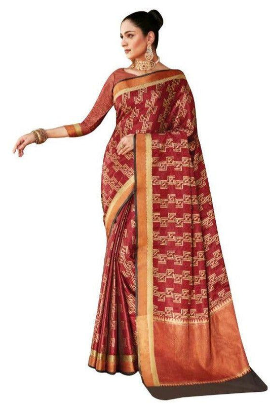 Rust Orange Dupion Silk Weaving Traditional Zari Work Saree