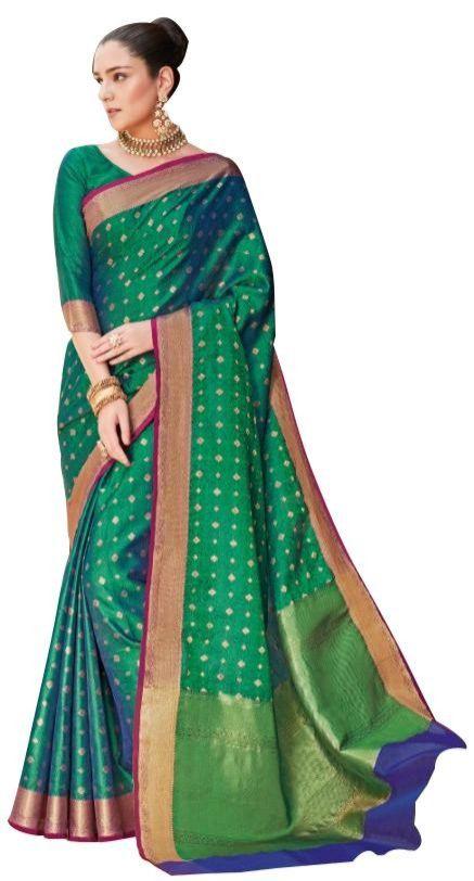 Emerald Green Dupion Silk Weaving Traditional Zari Work Saree