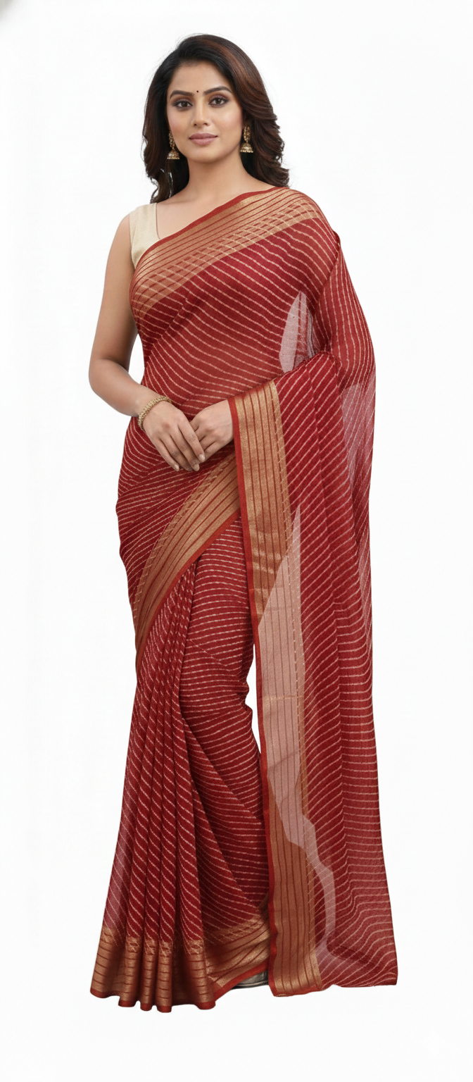 Beautiful Maroon Printed Chiffon Bandhej Bandhani Saree