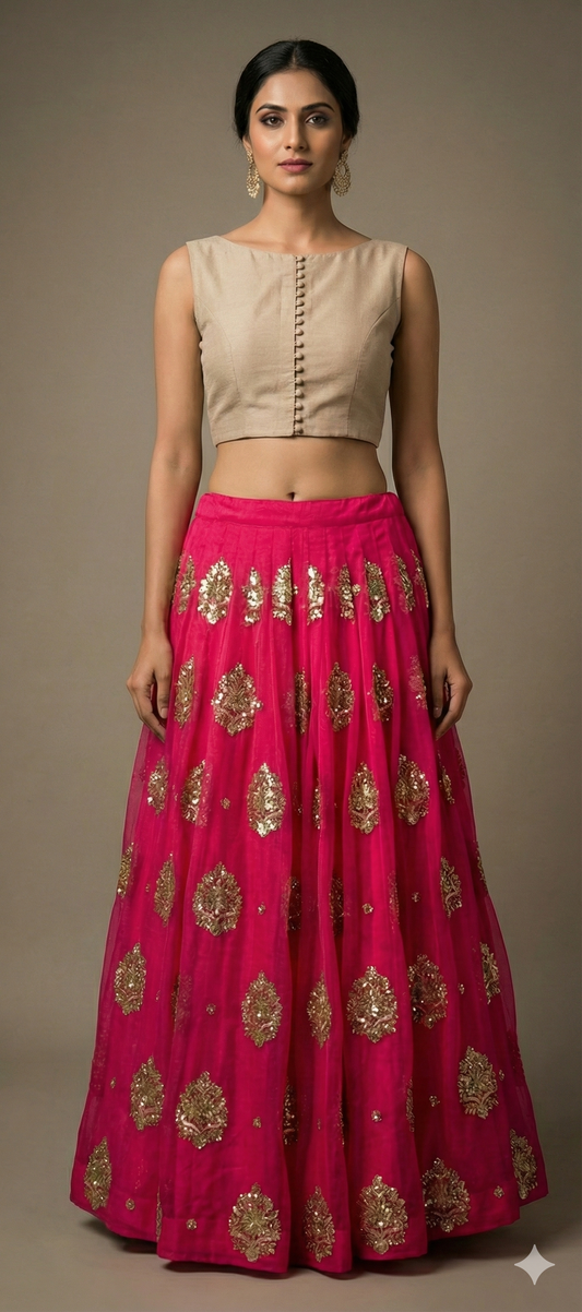 Designer Heavy Embroidered Deep Pink Ready To Wear Lehenga Skirt Only ALC26