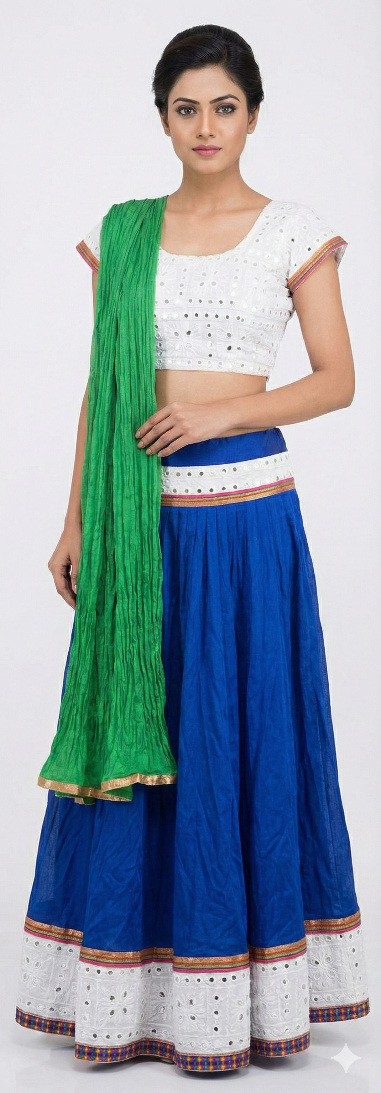 Blue Garba Cotton Chaniya Choli 3 Piece Lehenga Kutchi Work GB04