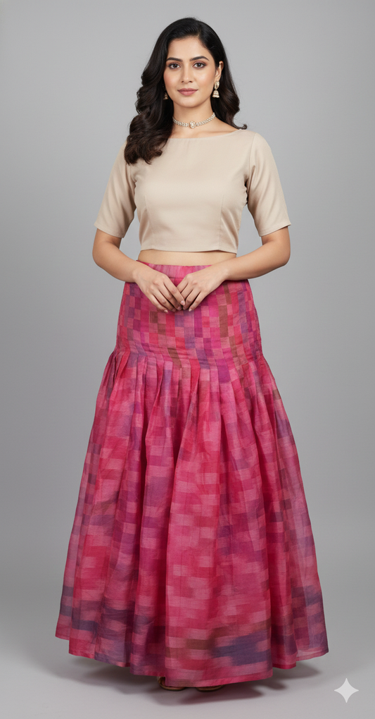 Designer Pink Chequard Organza Ready To Wear Lehenga Skirt Only ALC31