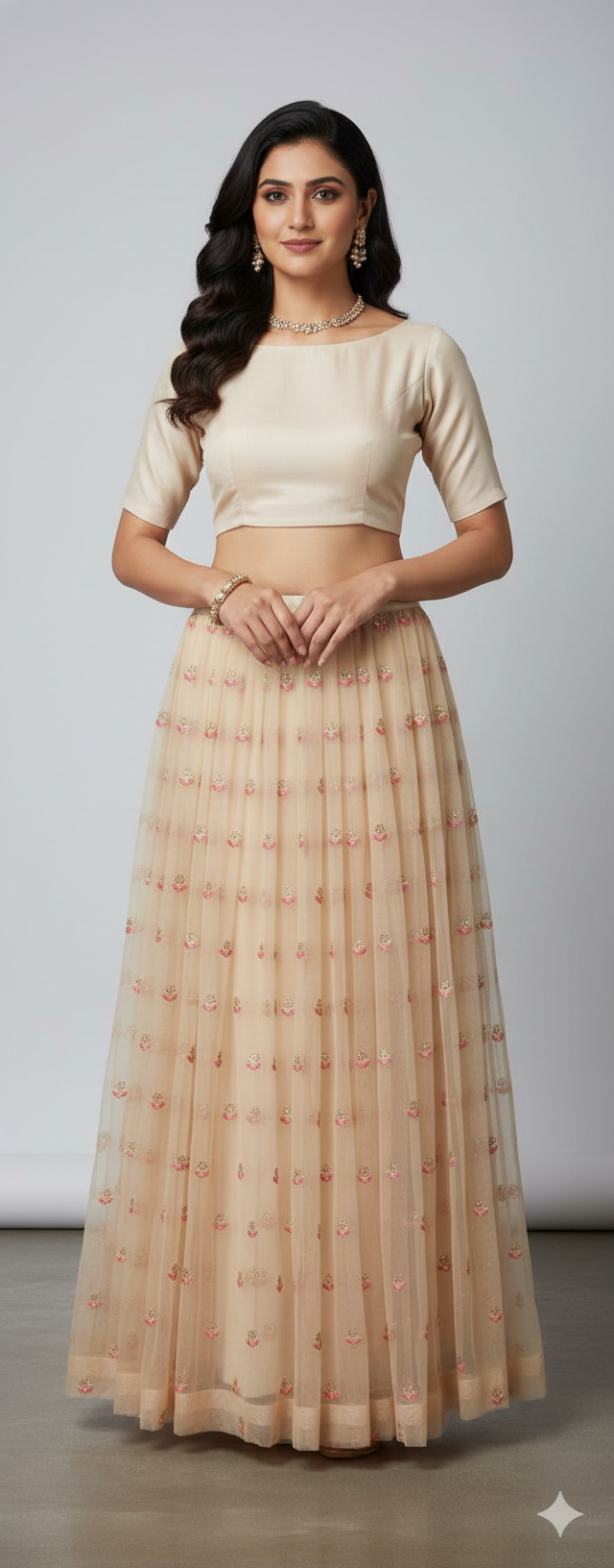 Designer Semi Stitched Beige Light Embroidered Lehenga Skirt Only ALC32