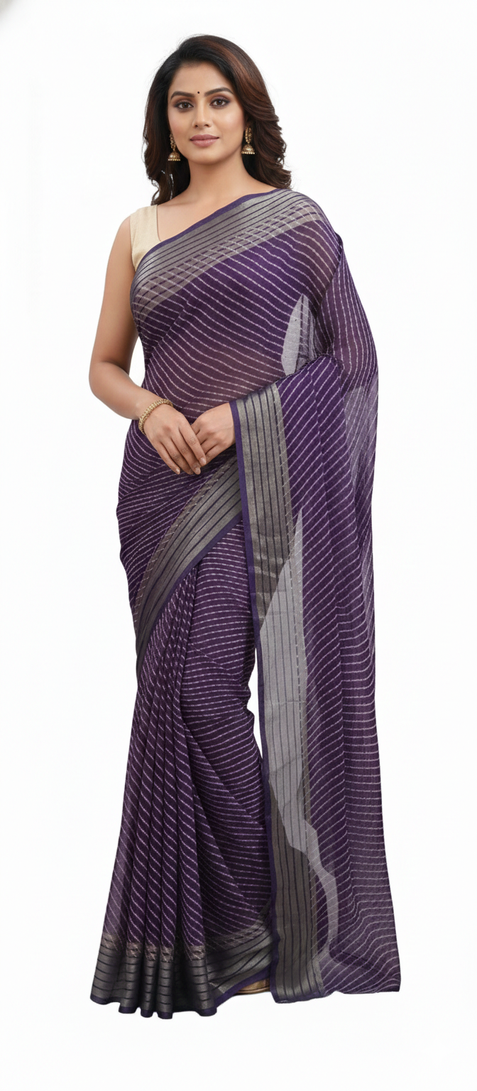 Beautiful Purple Printed Chiffon Bandhej Bandhani Saree