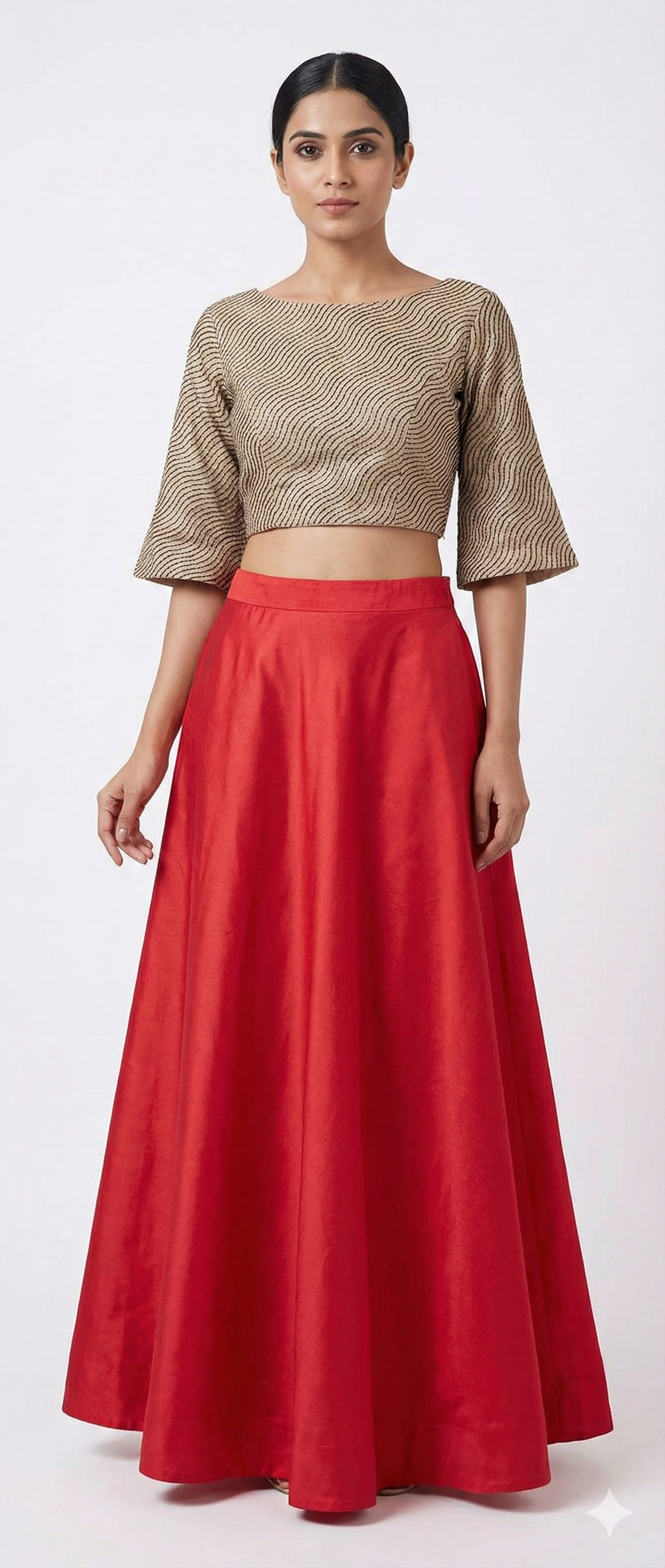 Red Dupion Silk Ready To Wear Lehenga Skirt Only ALC18