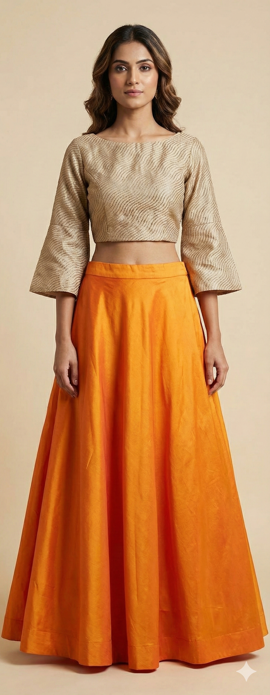 Orange Dupion Silk Ready To Wear Lehenga Skirt Only ALC19