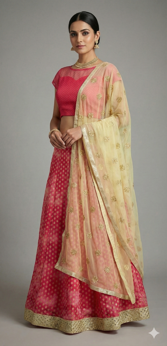 Pure Khaddi Georgette Lehenga Choli with Net Silk Blouse and Embroidered Dupatta ALC08