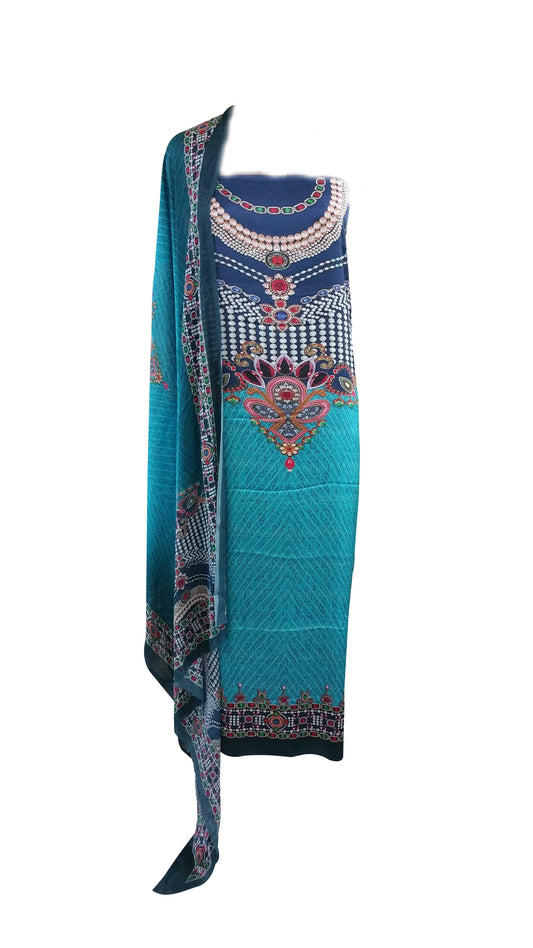 Digital Printed Turquoise Satin Kurta with Chiffon Dupatta Heer5703 - Ethnic's By Anvi Creations