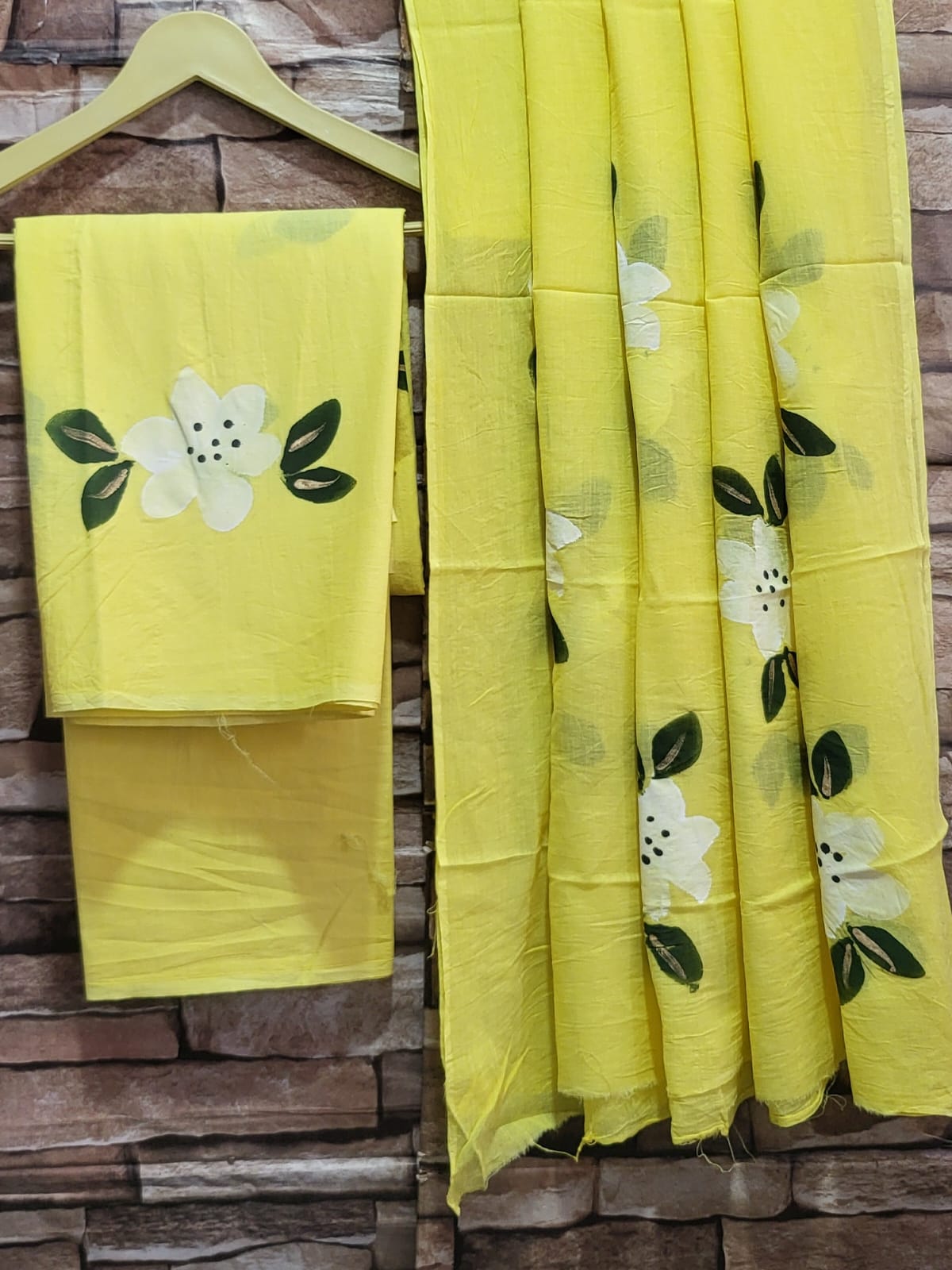 Yellow Cotton Hand Block Printed Suit Unstitched Dress Material