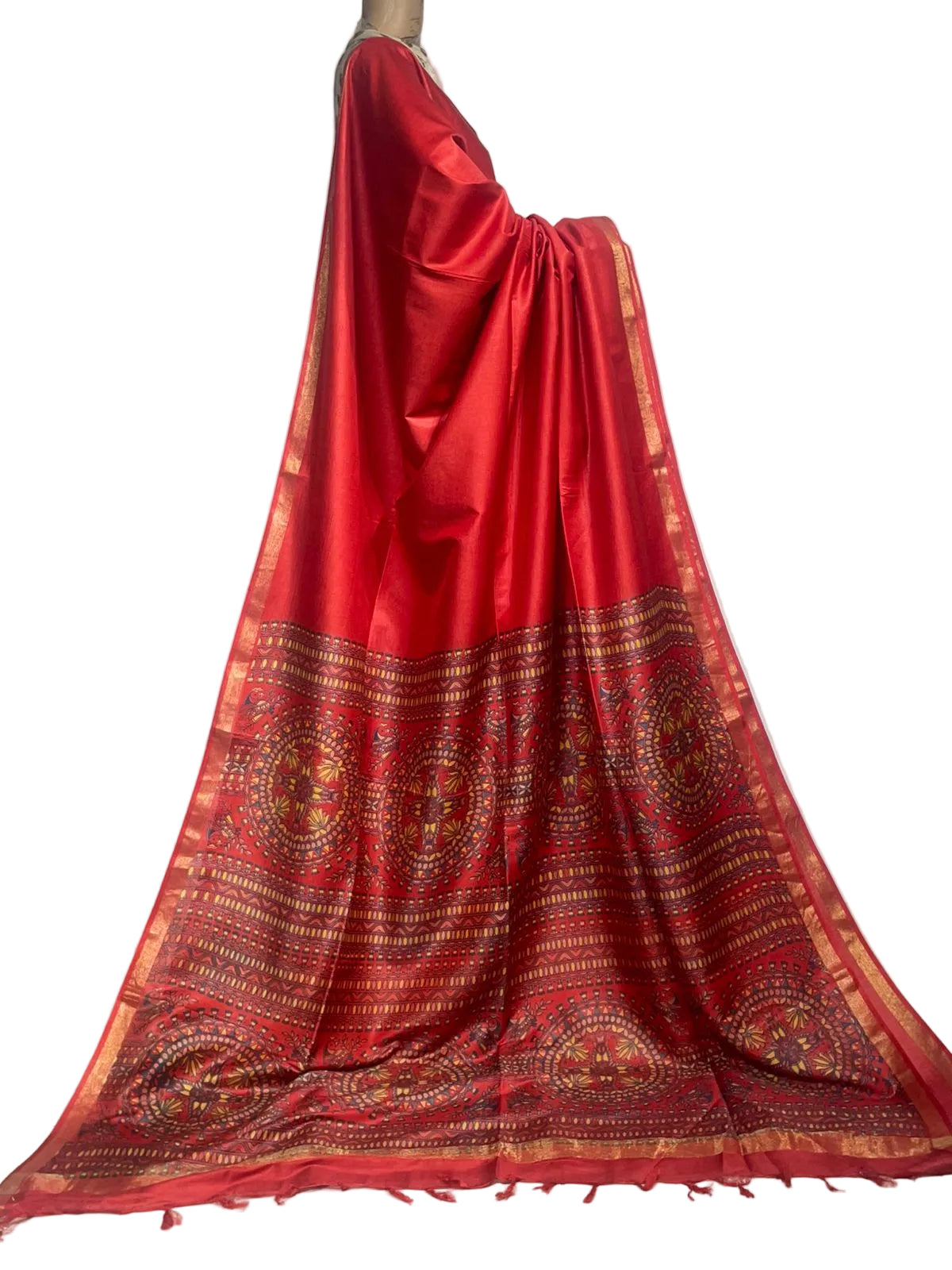 Red Soft Silk Madhubani Printed Saree