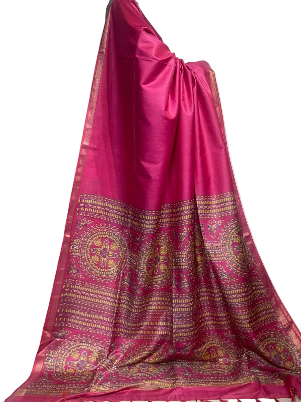 Magenta Soft Silk Madhubani Printed Saree