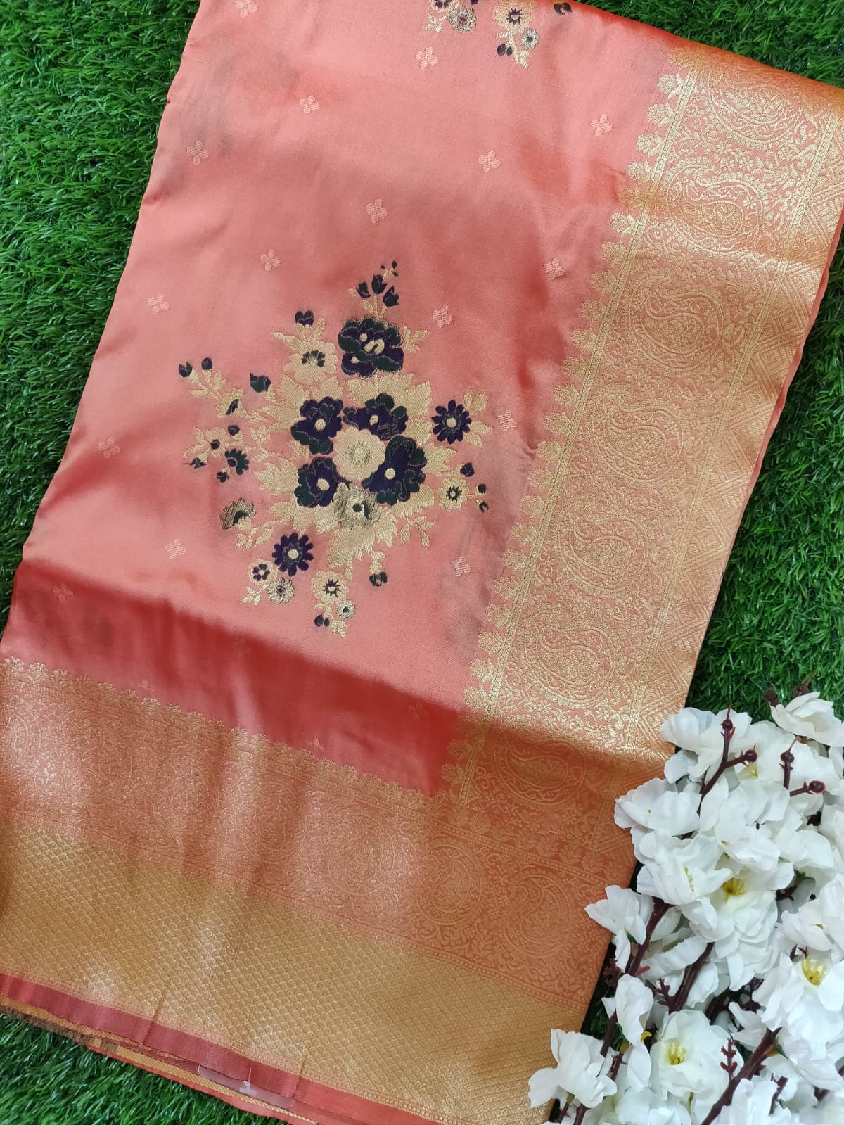Designer Peach Pink Weaven Katan Pure Silk Saree MAN2202