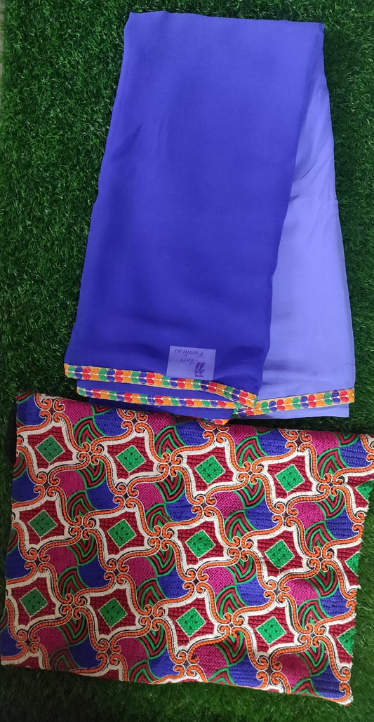 Blue shaded chiffon saree with Kutchi work Blouse